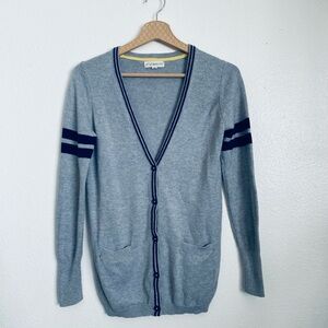 if it were me Light Gray Cardigan with Dark Blue Accents